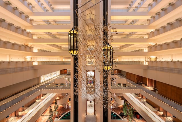 Lobby atrium area with elevators