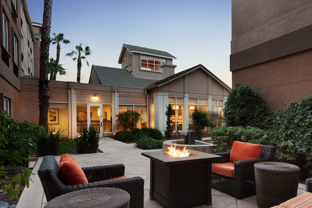 Seating Around Fire Pit on Outdoor Patio at Dusk