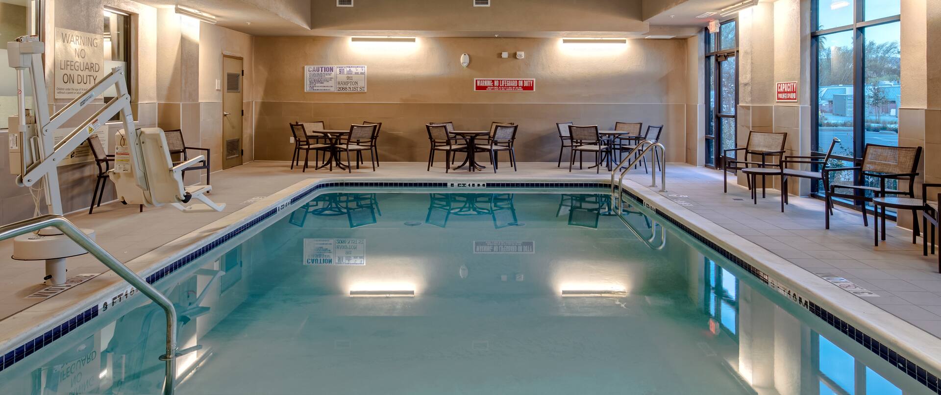 Indoor pool with seating 