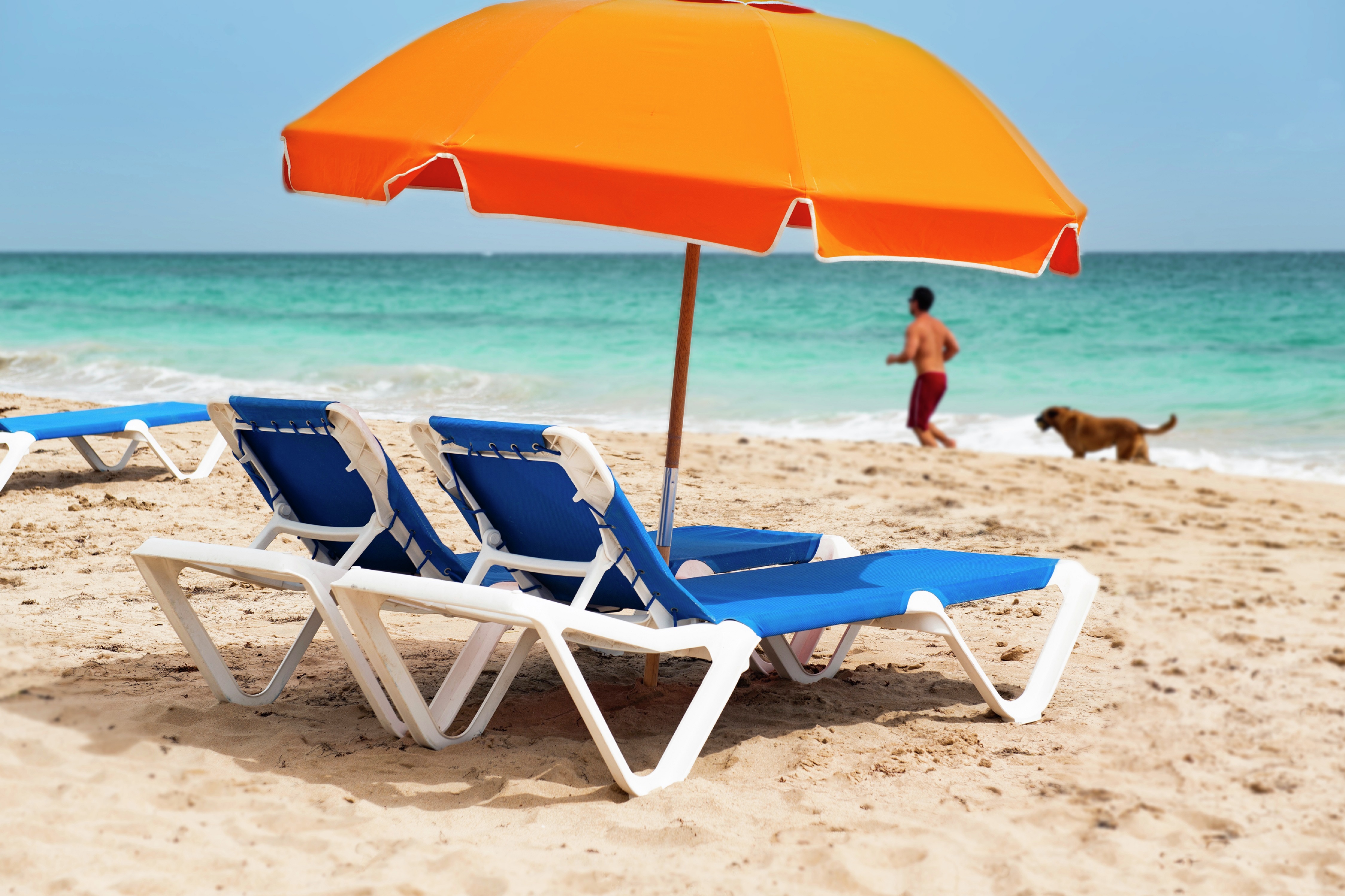 Lounge Chairs under Umbrella at the Beach
