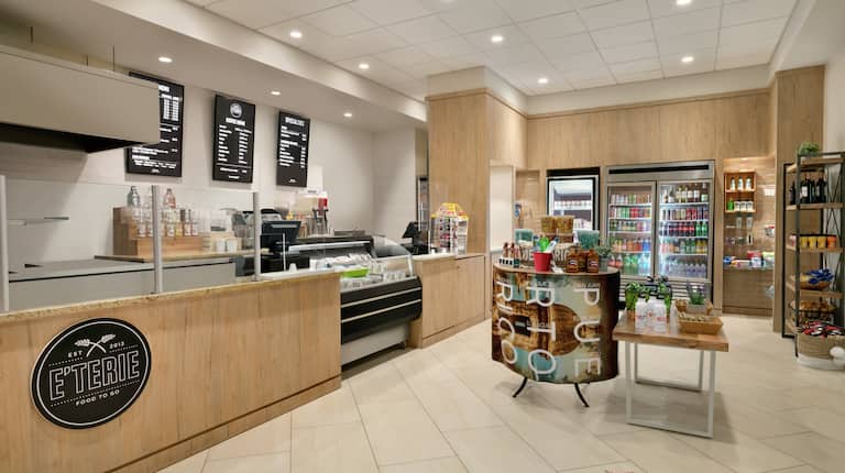 Convenient on-site coffee shop featuring beverages, made to order food, and easy grab and go snacks.