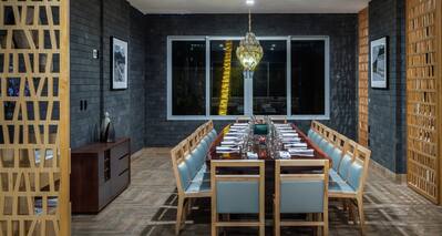 Private Dining Room with long table and chairs