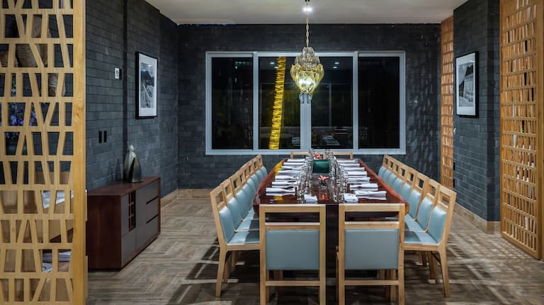 Private Dining Room with long table and chairs