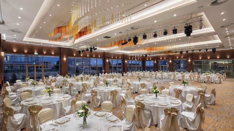 Ballroom with Round Tables and Chairs