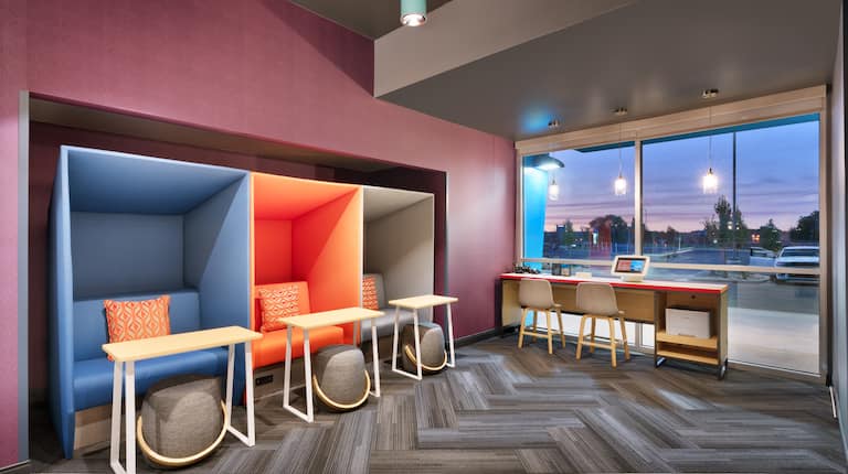 Lobby area with tables and chairs