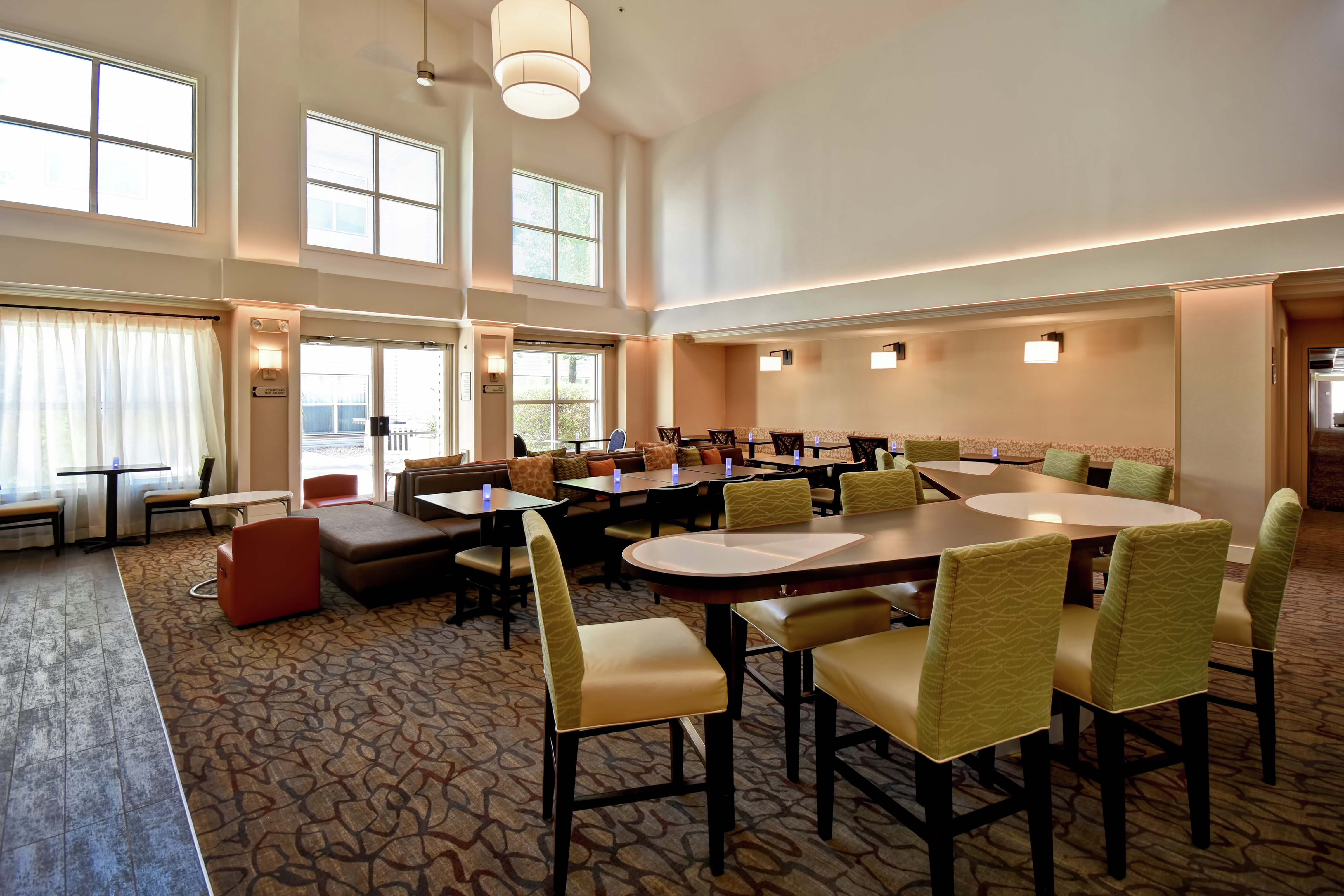 Lobby seating for breakfast and evening social
