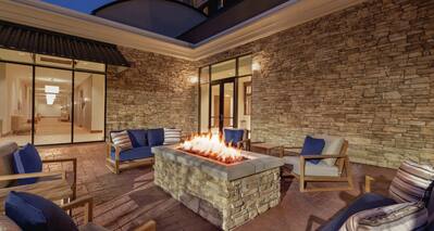 Outside Patio with Fire Pit at Night
