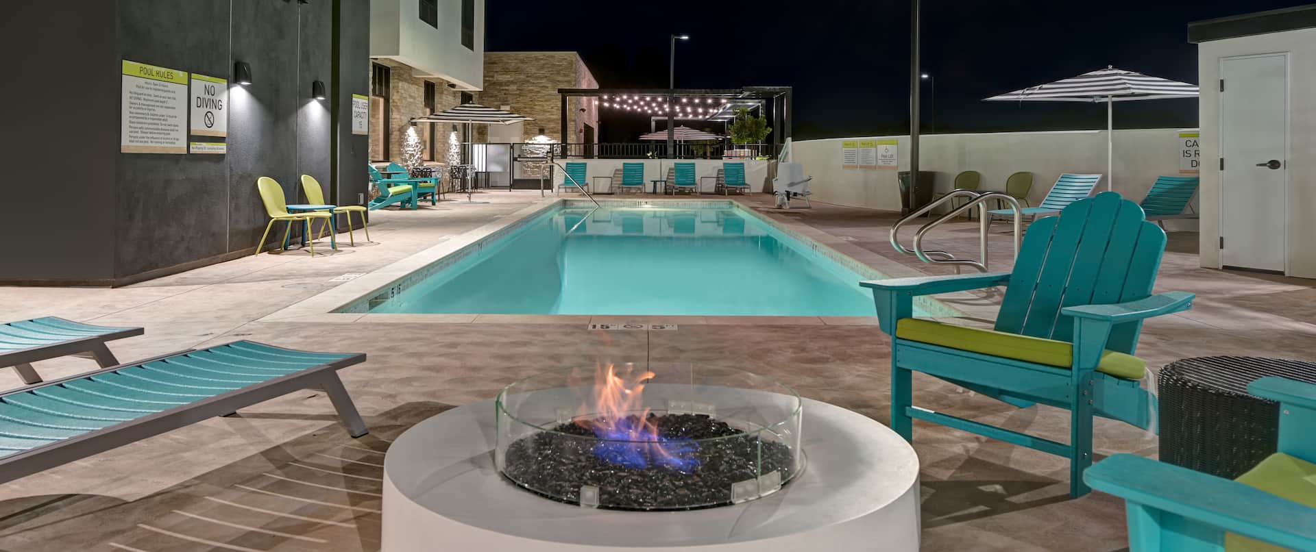 outdoor pool outdoor seating and fire pit