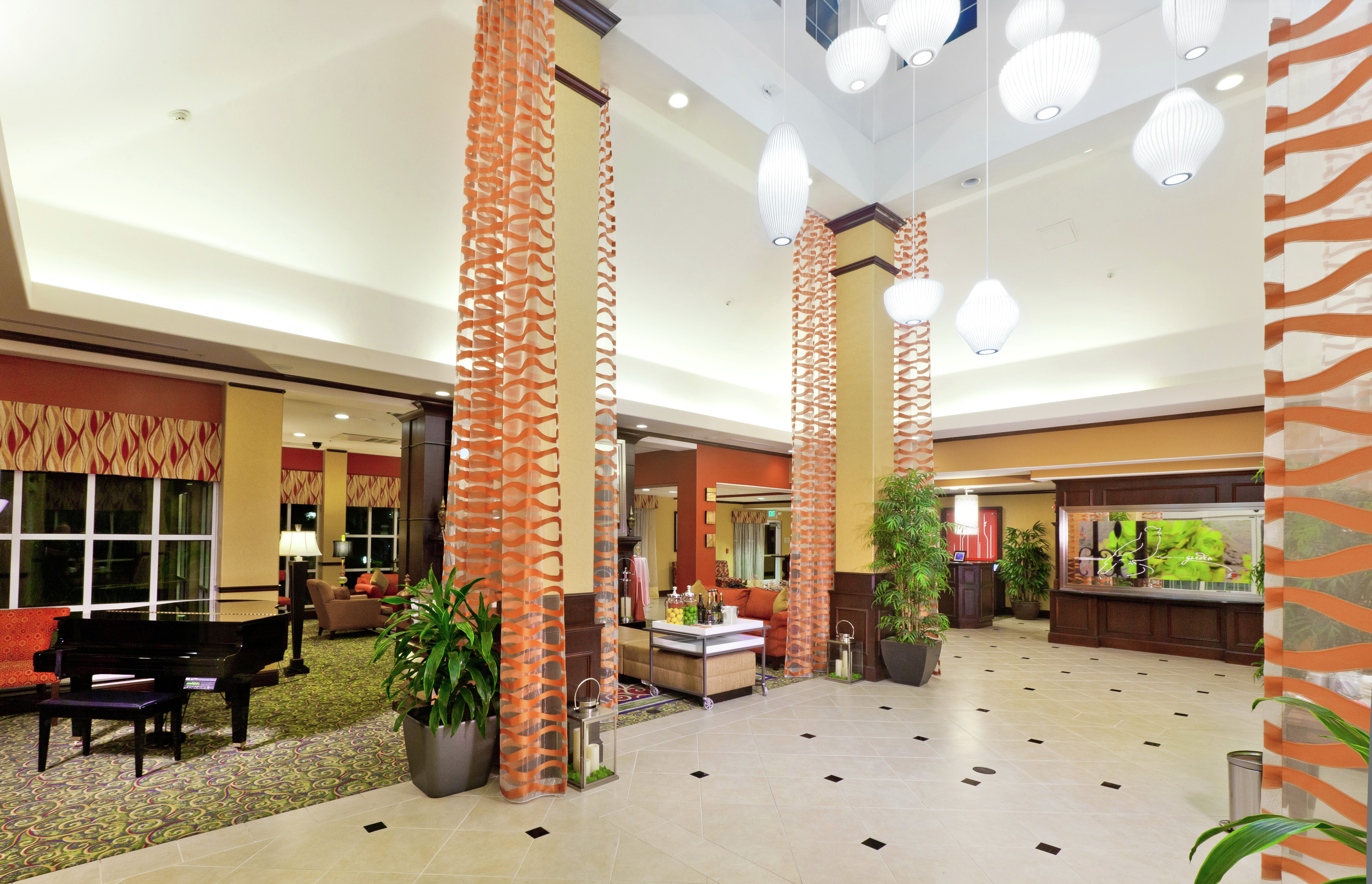 Lobby and Reception Area with Elegant Lighting Fixtures 