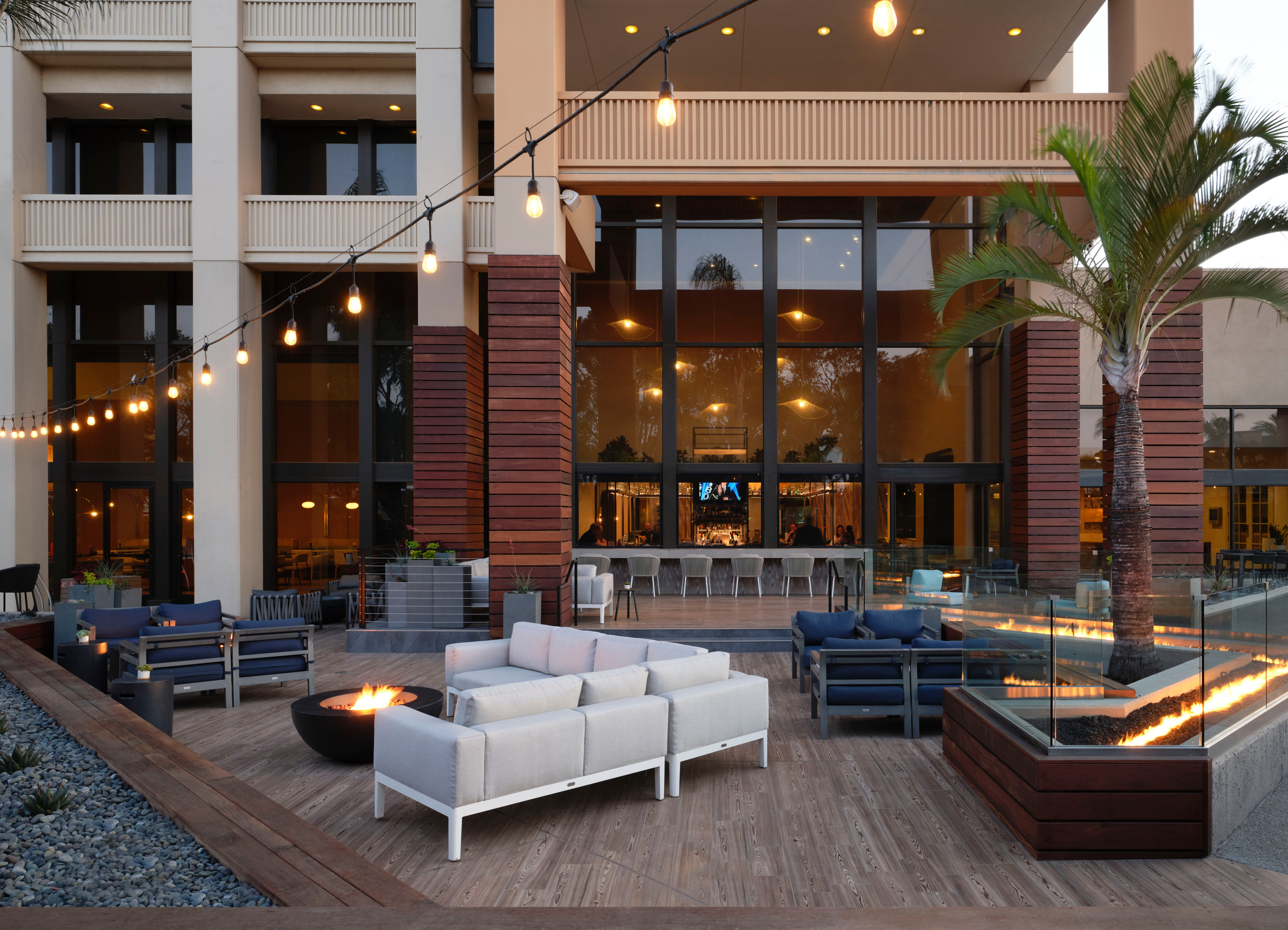 outdoor patio with firepits