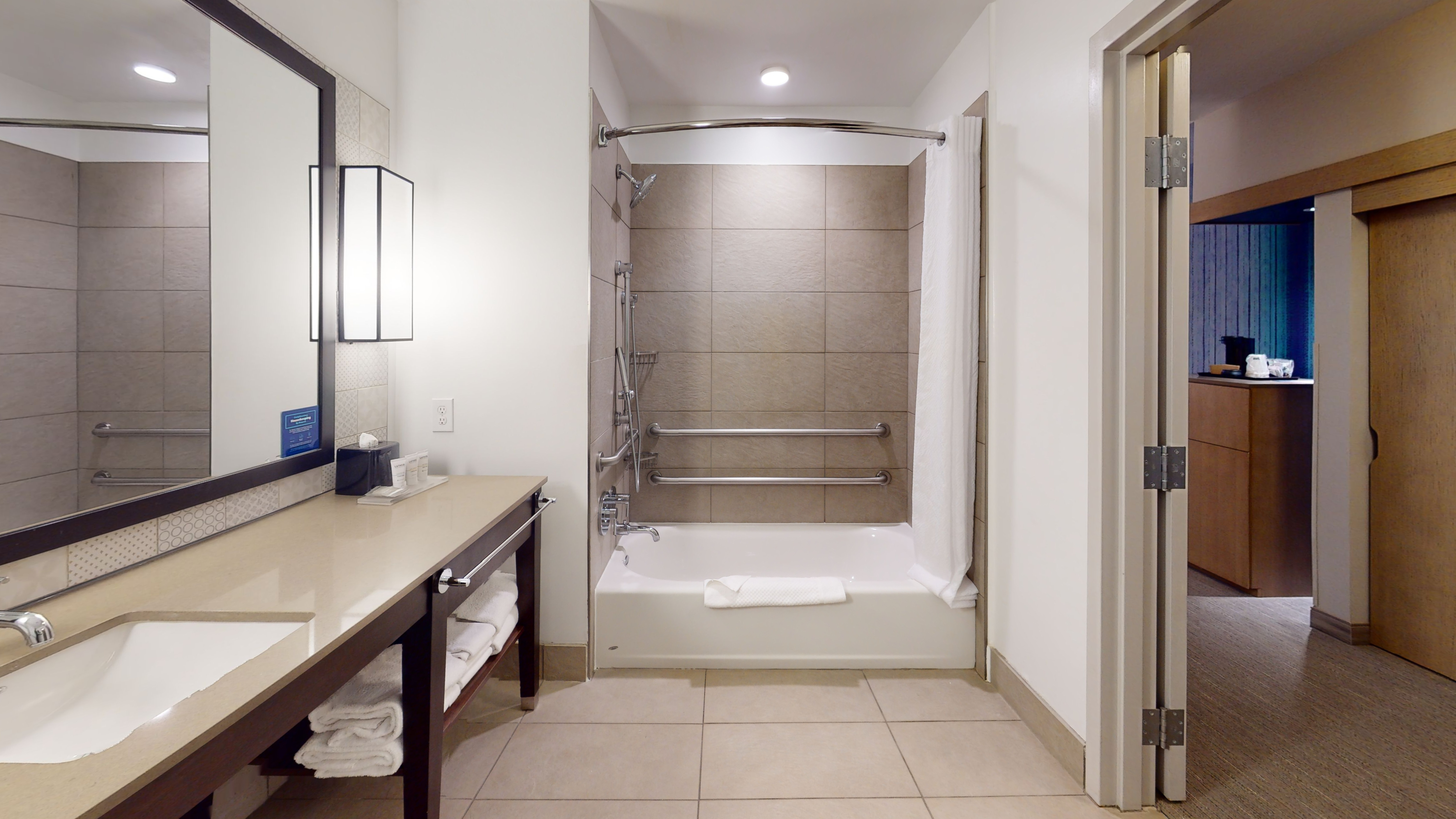 Two Queen Accessible Hearing Bathroom with Tub and Shower
