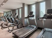 Fitness Center with Mirrored Wall with Cardio Equipment and Outside View