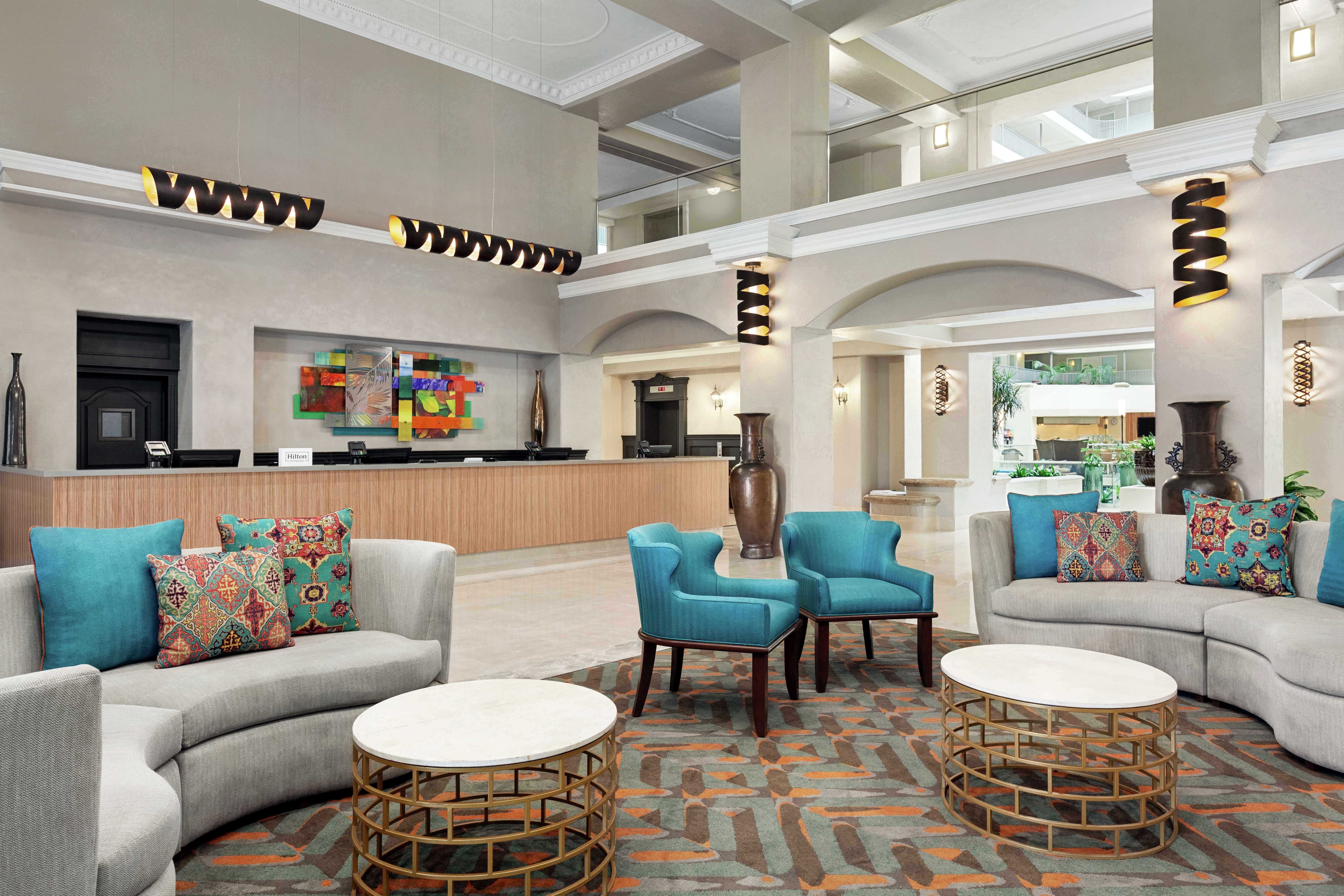 Hotel Lobby Front Desk and Lounge Area