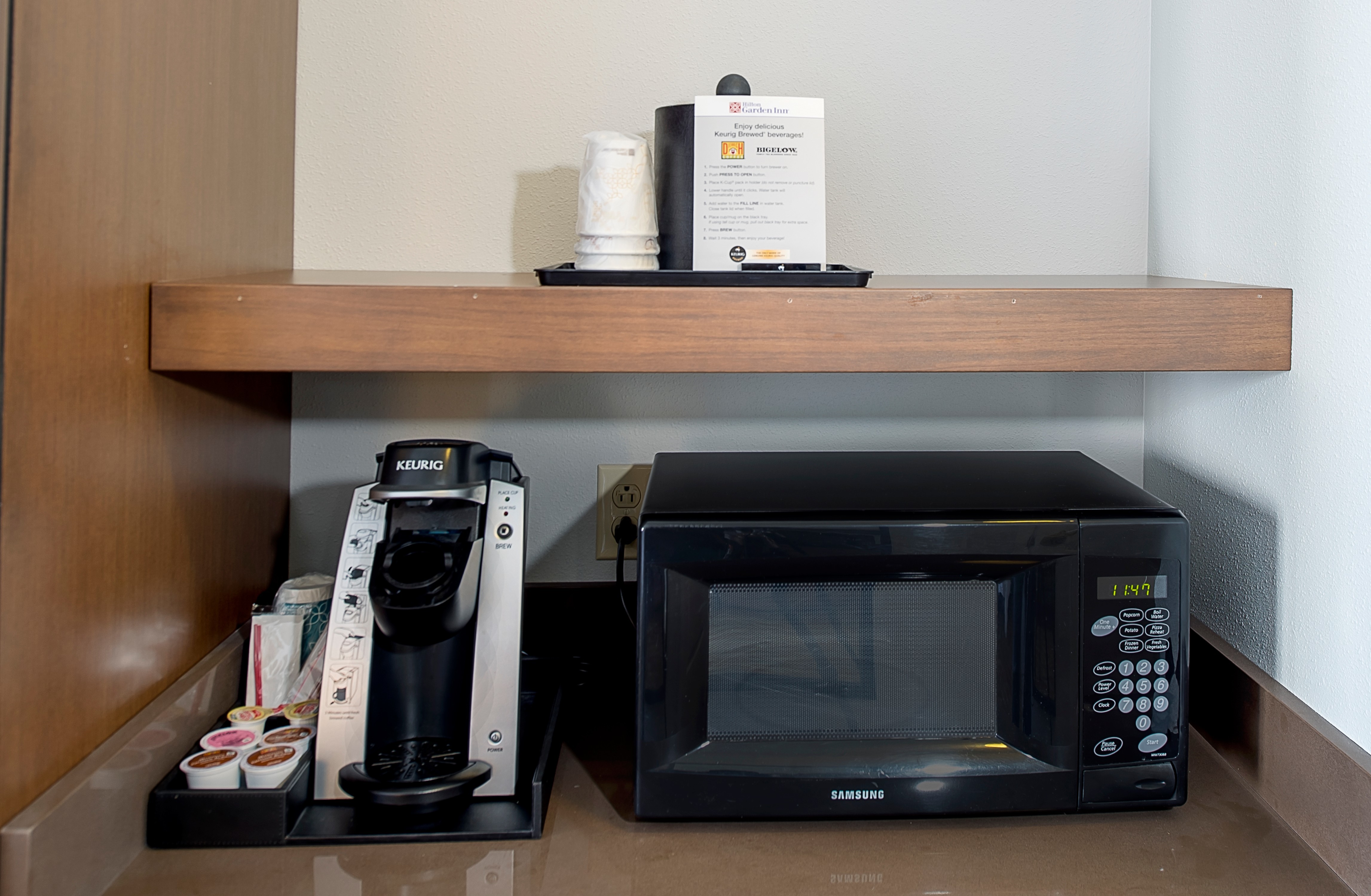 Hospitality Center With Ice Bucket, Keurig, and Microwave Oven