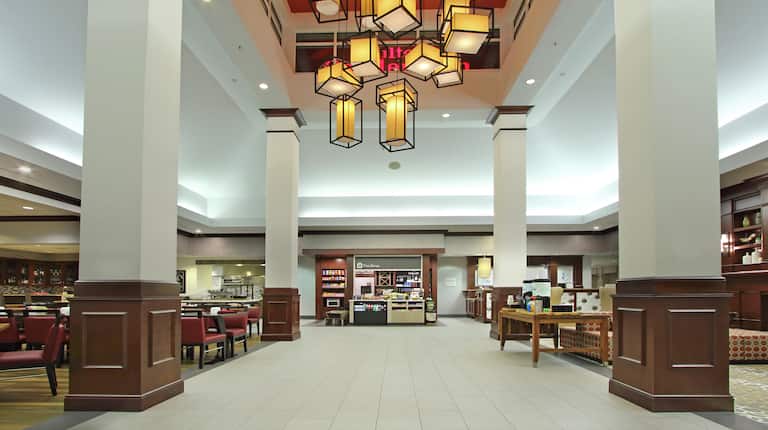 Lobby area with tables and chairs