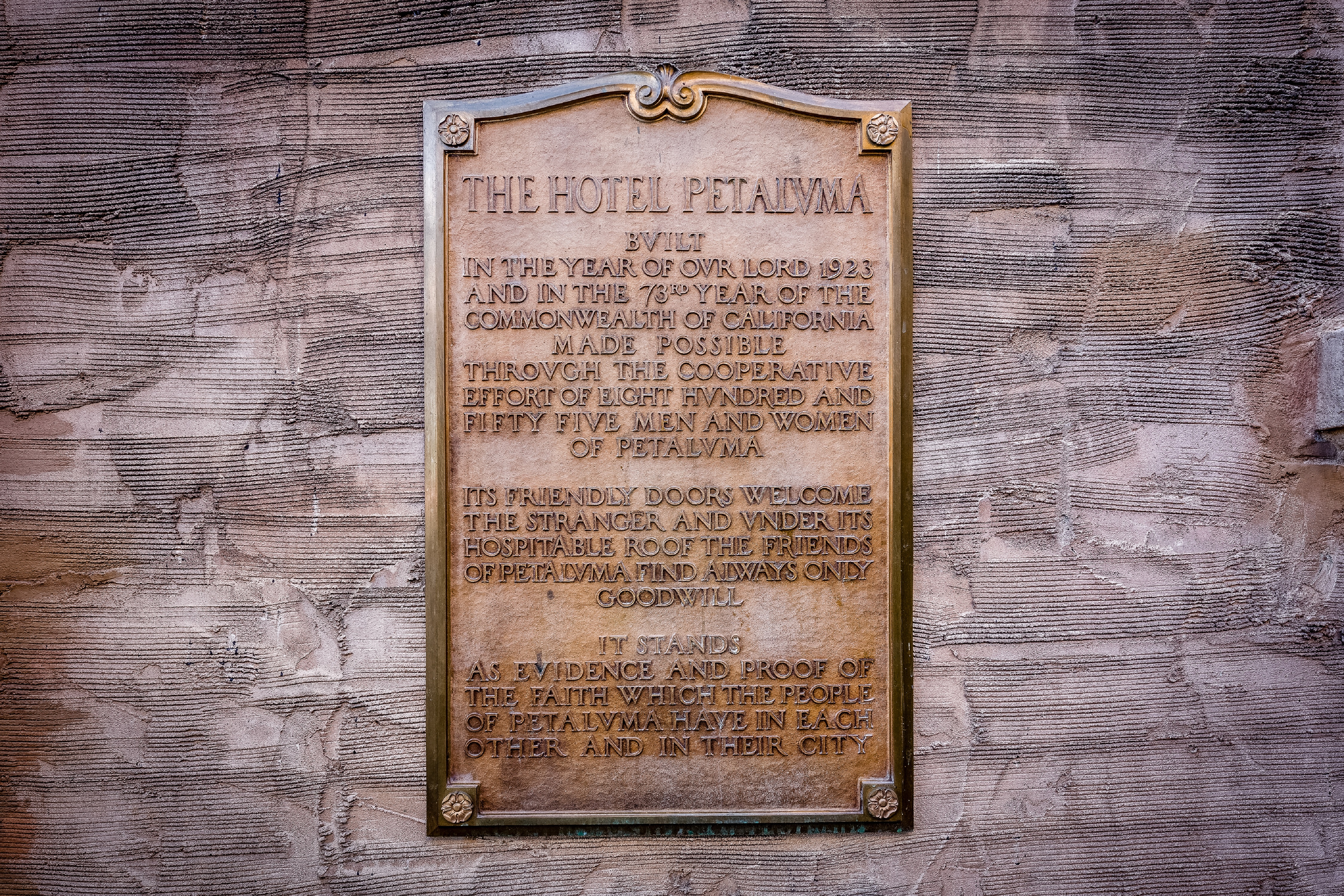 Plaque with history of the hotel