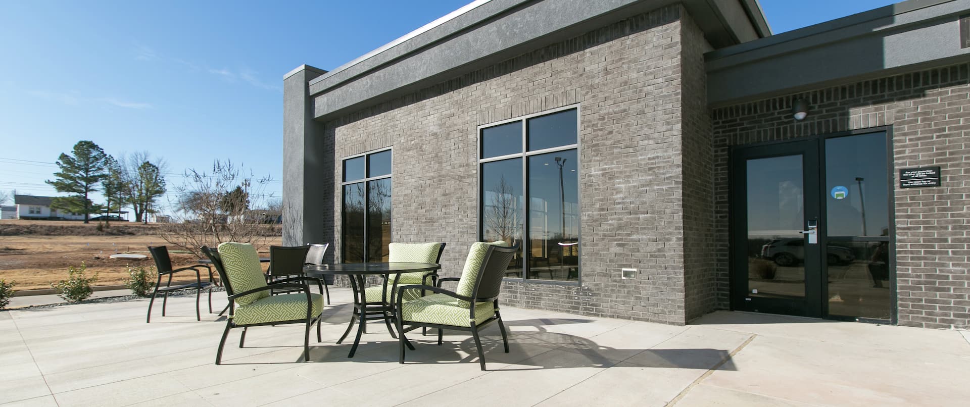 Outdoor patio area with seating