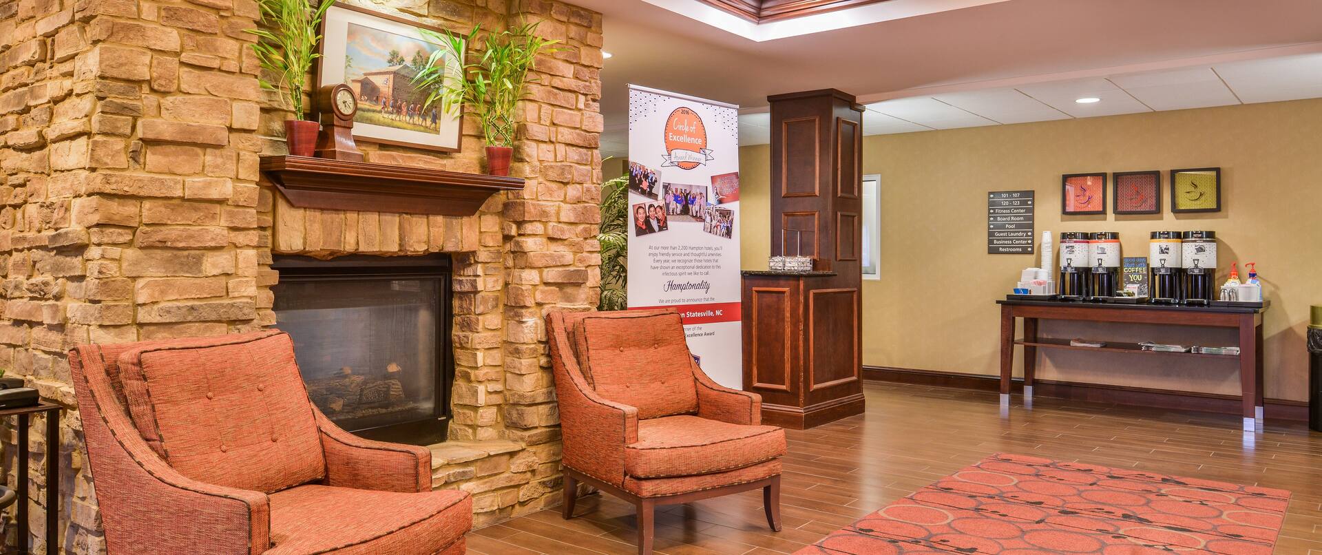 Lobby Seating with Fireplace and Coffee
