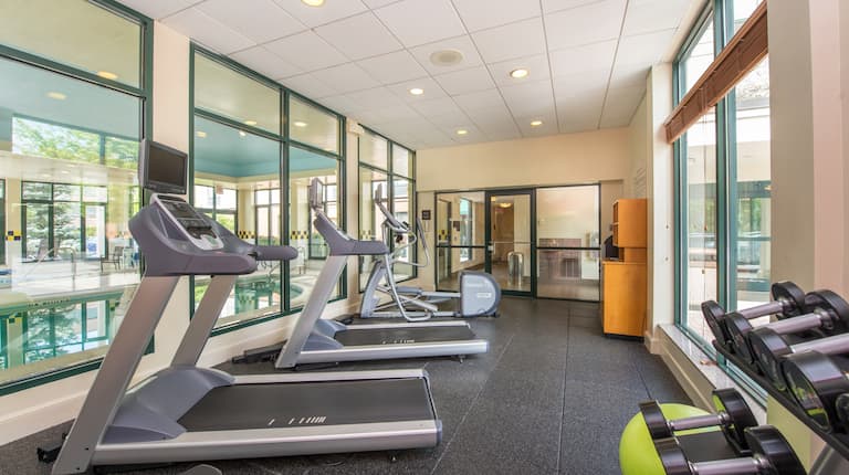 Treadmills and Free Weights in Fitness Center