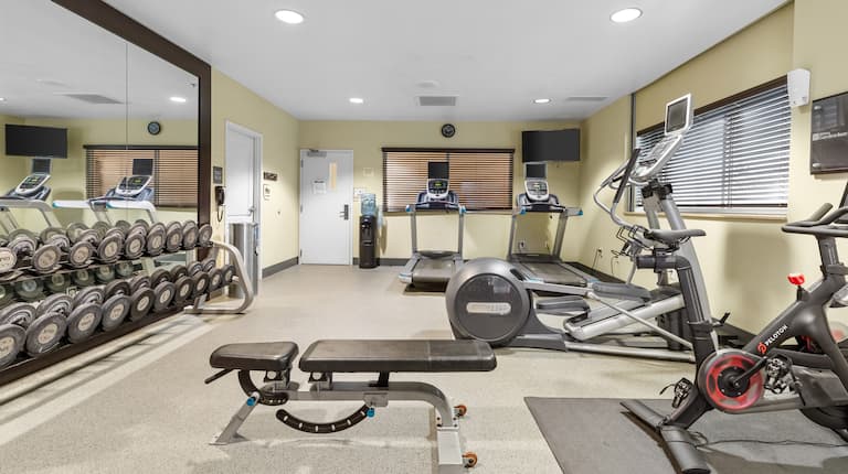 Fitness Center with Weights, Treadmills and Elliptical Machine