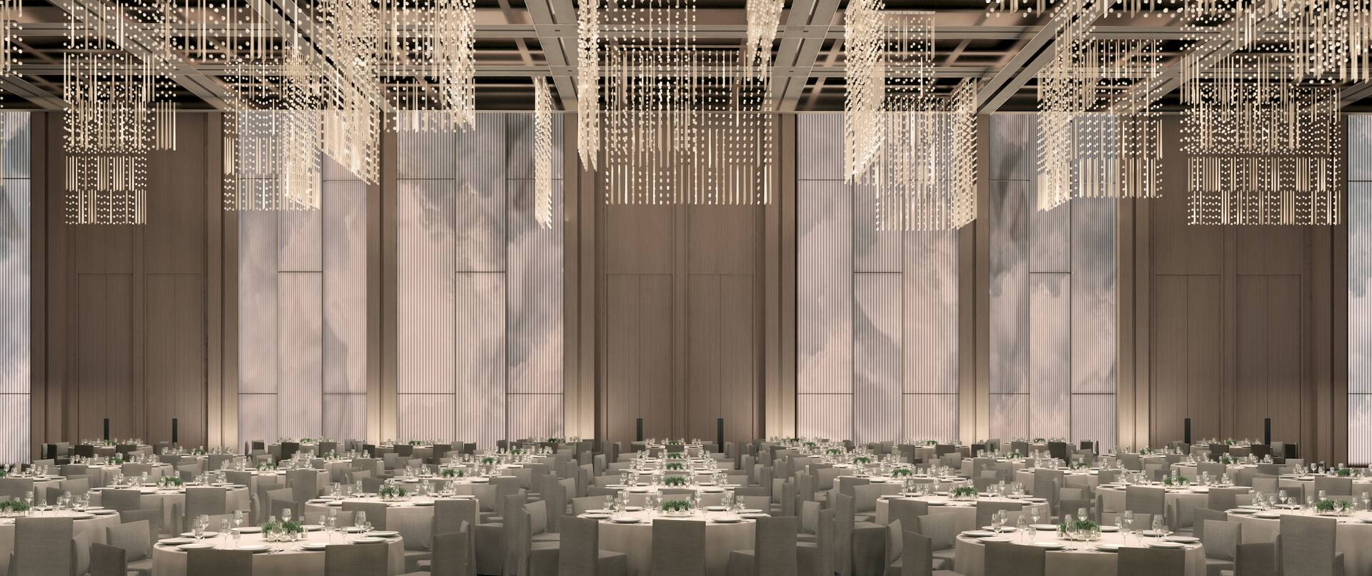 Ballroom with banquet tables setup