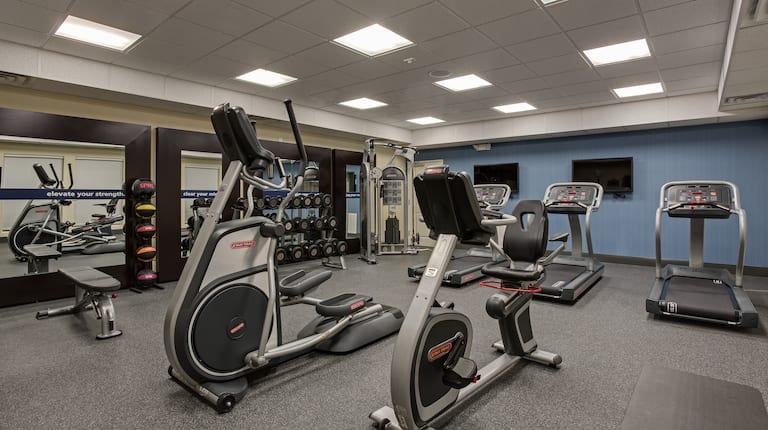 Recumbent Bikes Weights and Treadmills in Fitness Center