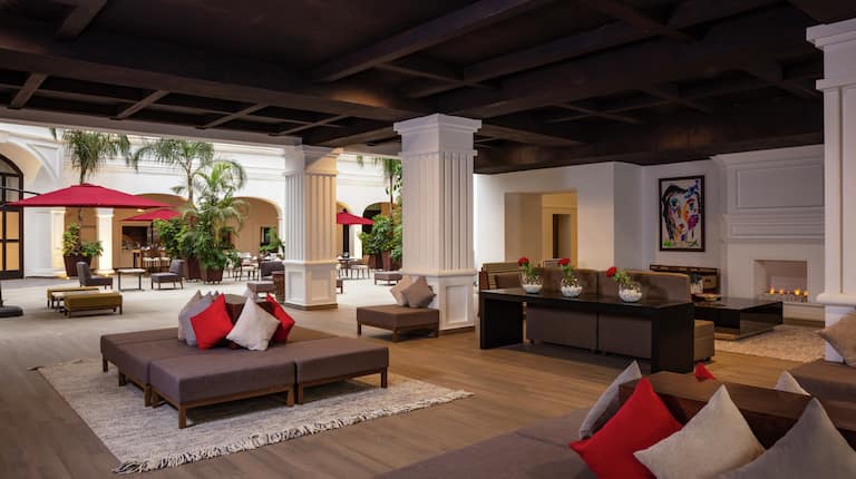 Lobby and Lounge Area with Comfortable Seating Available and Elegant Architectural Details 