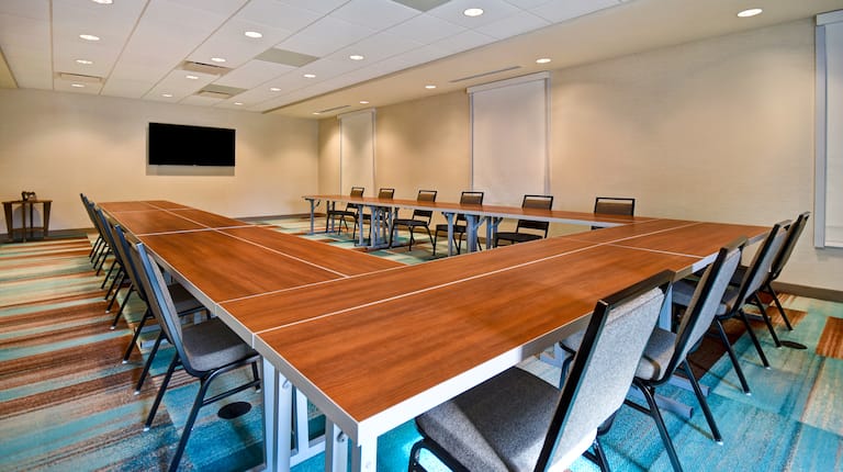 meeting room with tables and seating