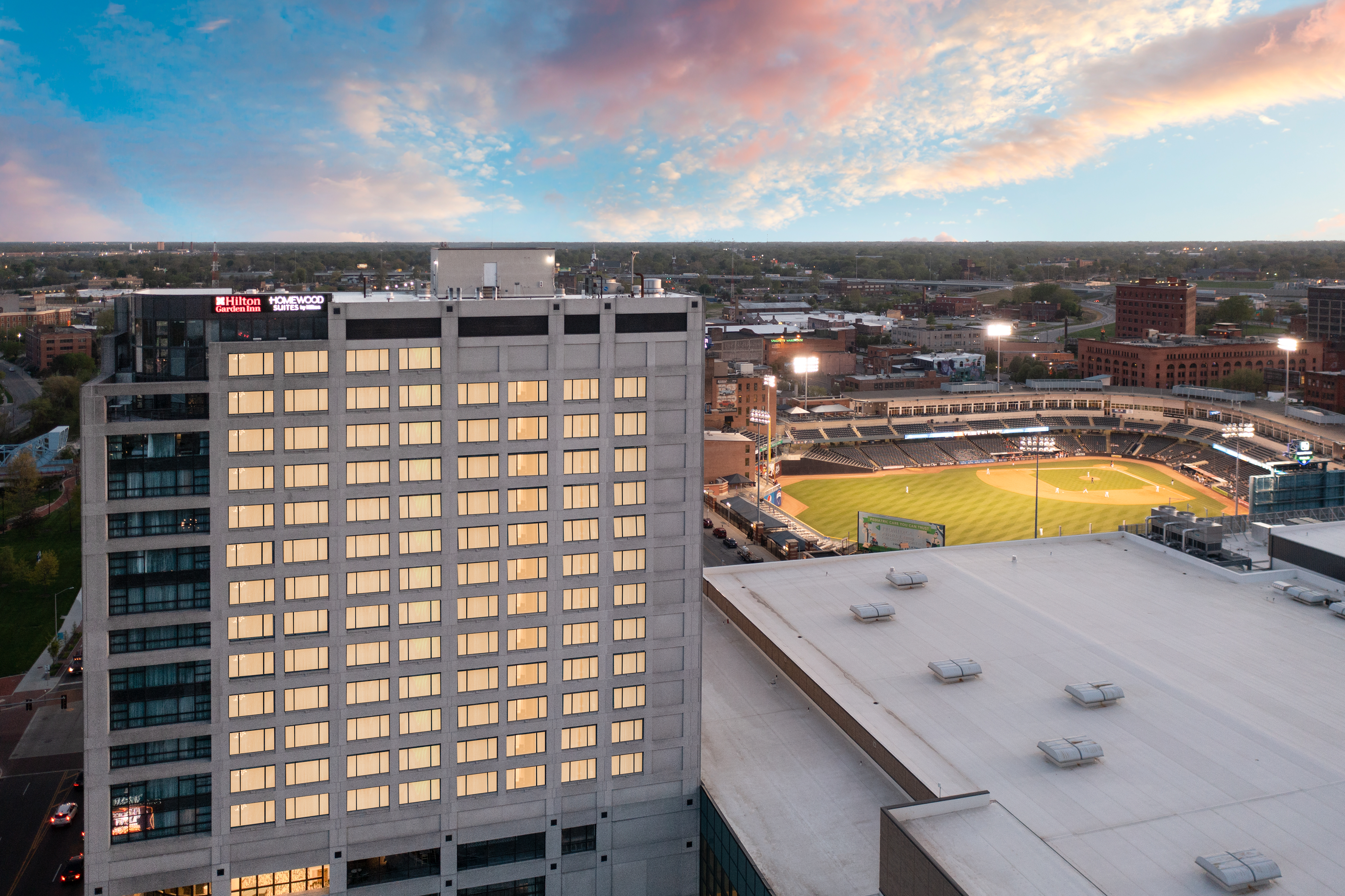View of city ballpark from hotel