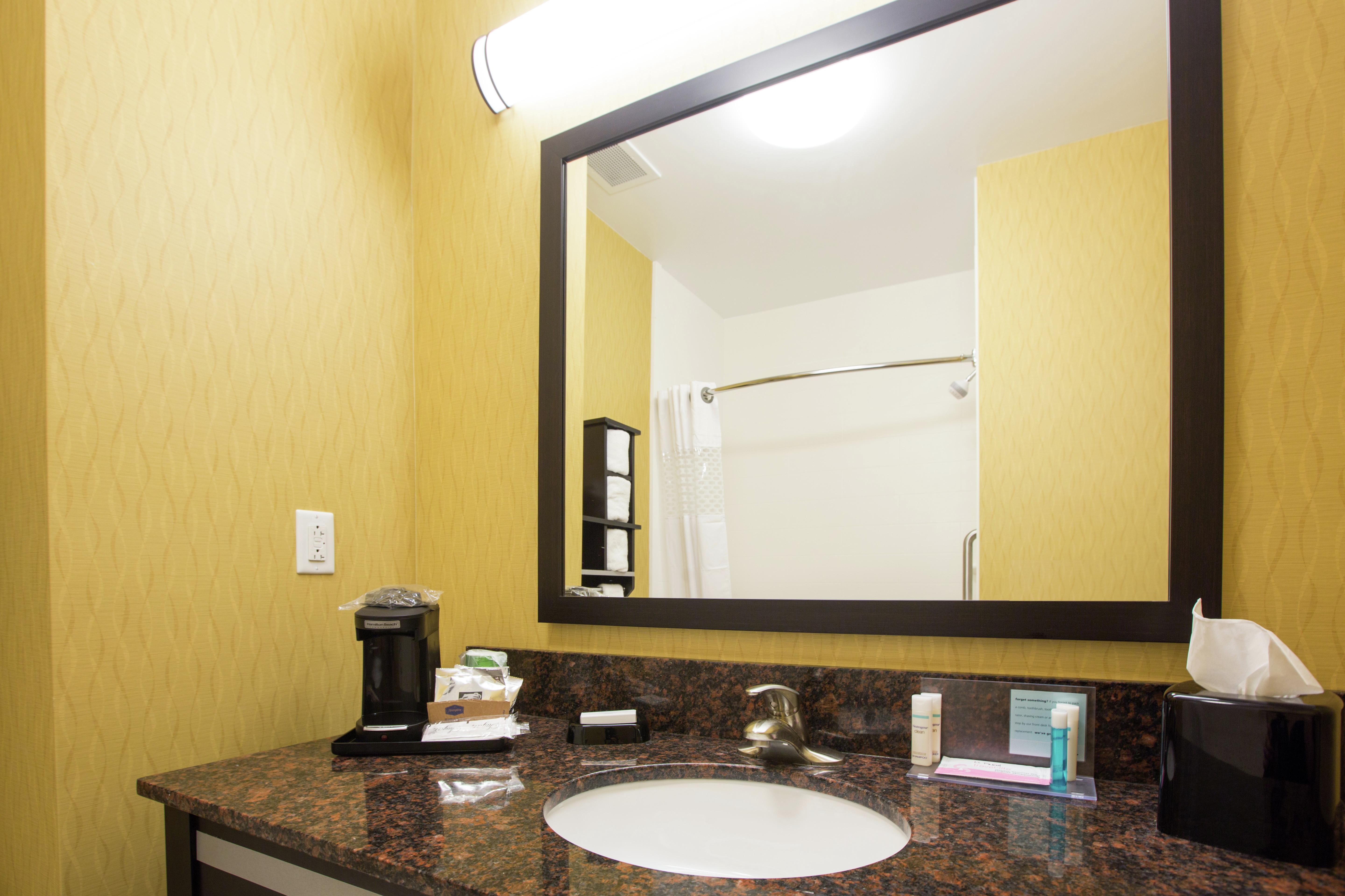 Bathroom Vanity with Sink, Mirror and Amenities