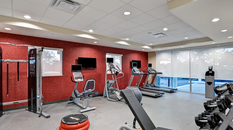 Fitness Center with Treadmills, Cross-Trainer, Cycle Machine, Weight Machine, Weight Bench and Dumbbell Rack