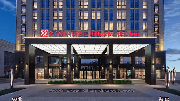 Hotel exterior with signage