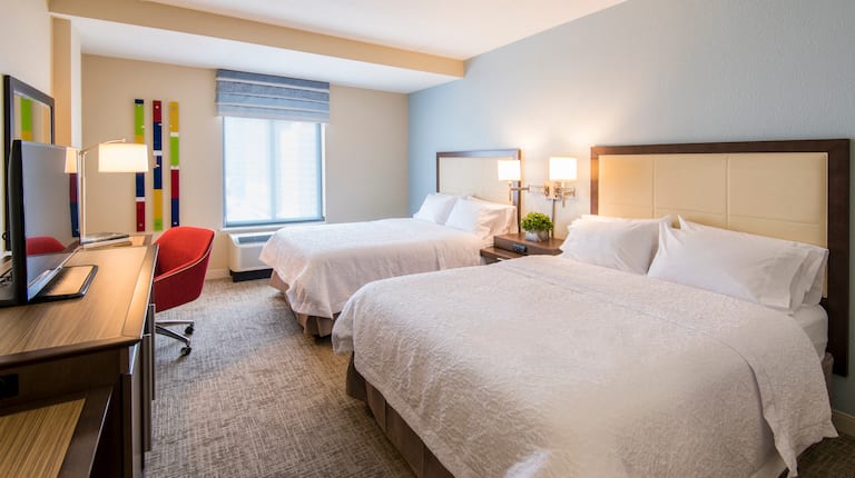 2 Double Queen Beds with TV and Desk with Chair