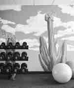 Posilovna s nástěnným nástěnným nástěnným a posilovacím vybavením 