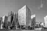 Hotel exterior with surrounding trees and buildings