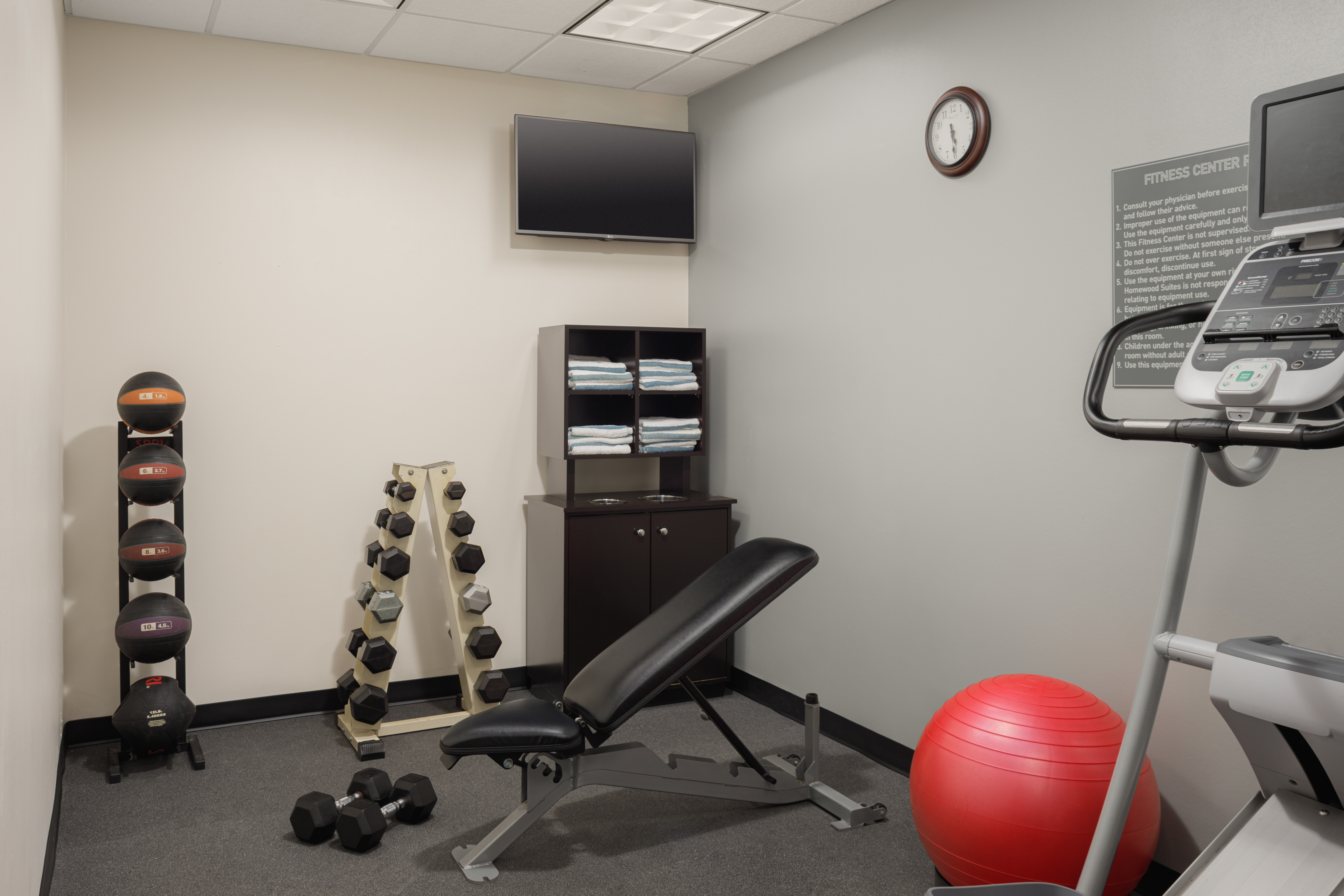 Exercise Balls and Weights in Fitness Room