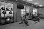 Fitness center with equipment.