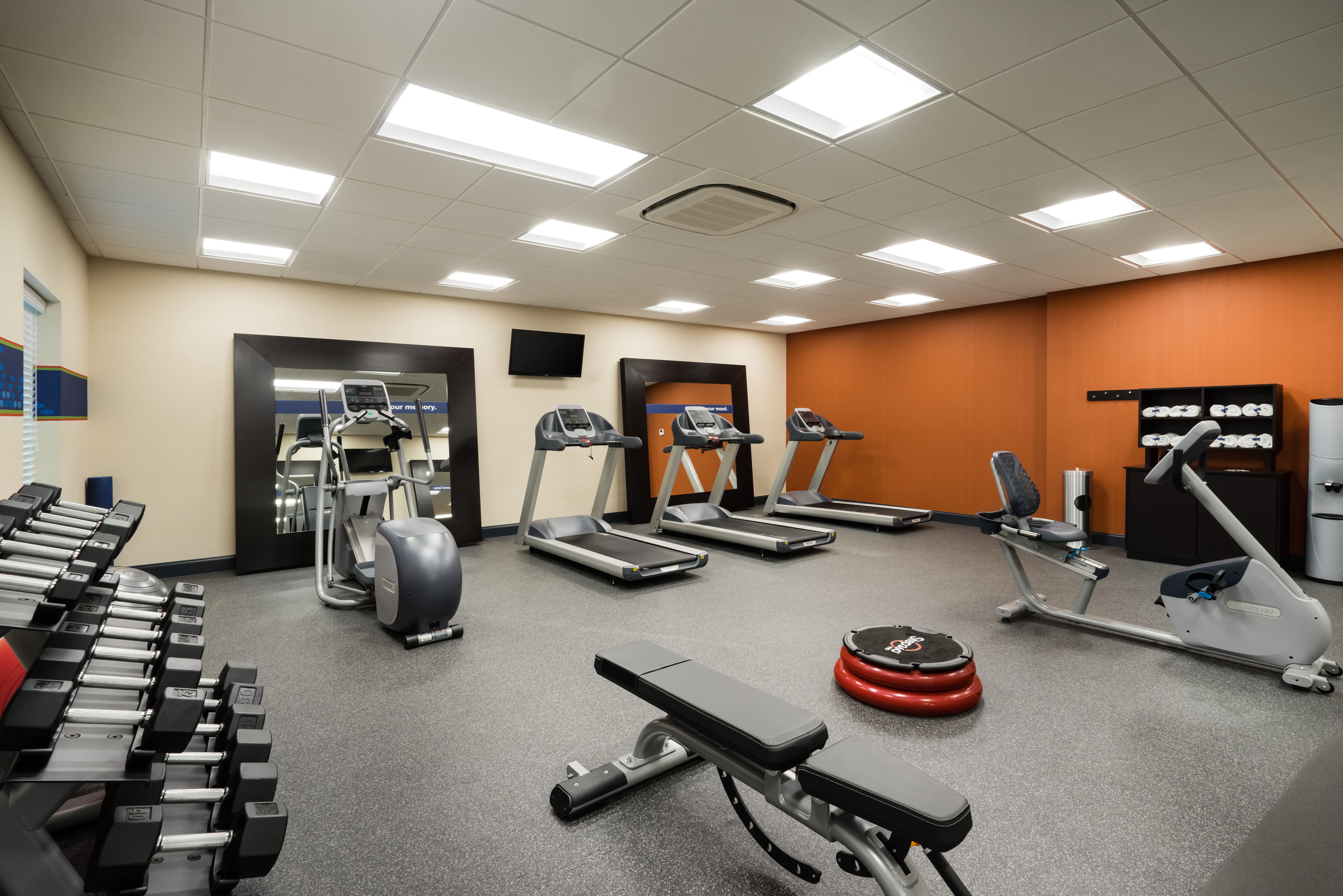 Fitness Center with Treadmills, Cross-Trainer, Dumbbell Rack, Weight Bench and Cycle Machine