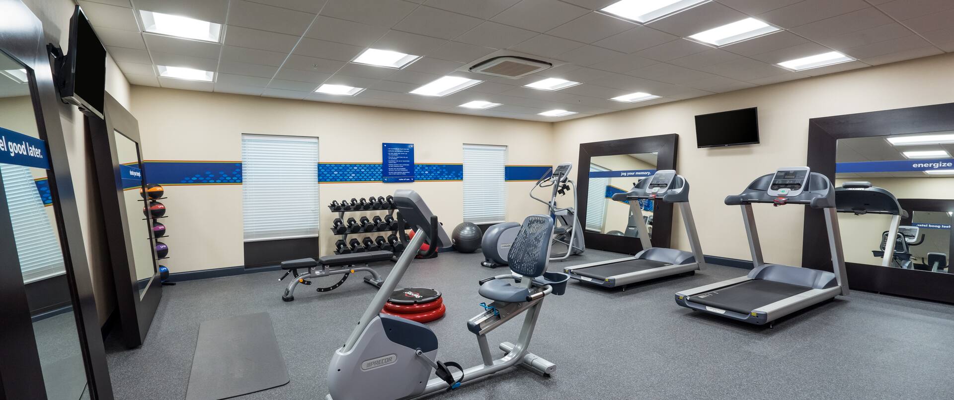 Fitness Center with Treadmills, Cross-Trainer, Dumbbell Rack, Weight Bench and Cycle Machine