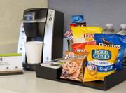 Close-Up of Guest Room Coffee Machine and Snacks