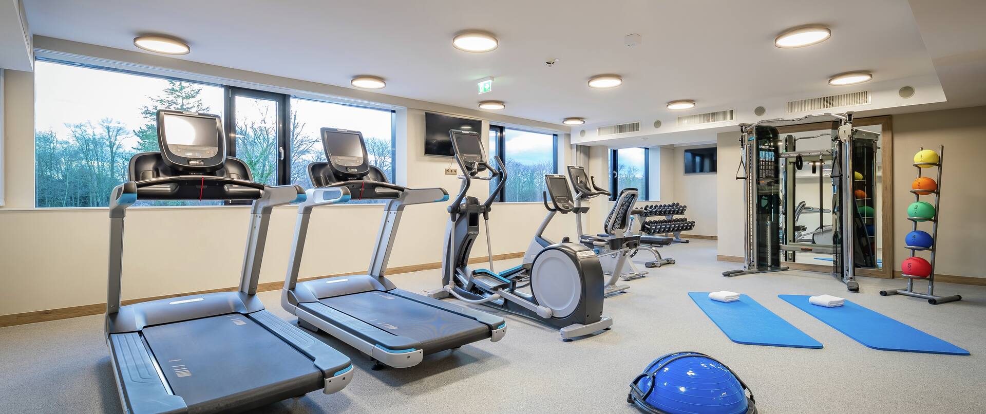 Fitness Center with Treadmills and Yoga Mats