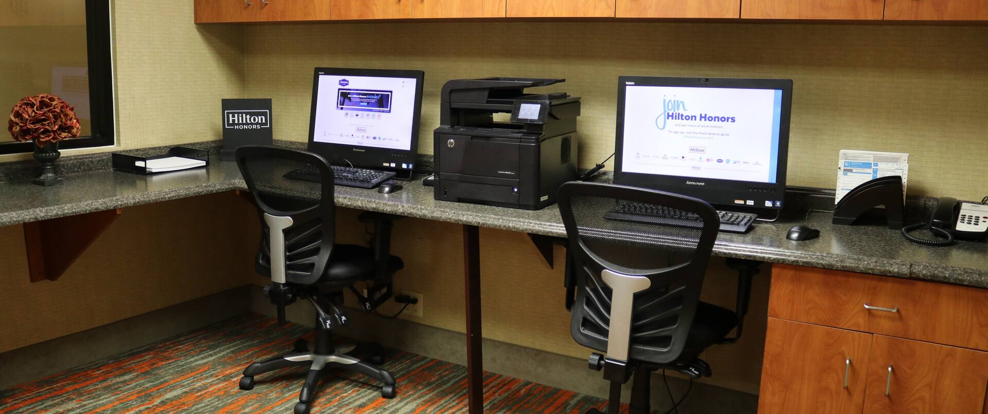 Business Center with Two Computers, Printer and Two Computer Chairs