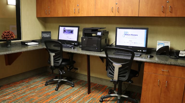 Business Center with Two Computers, Printer and Two Computer Chairs