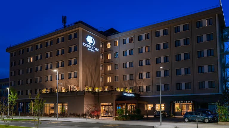 Hotel exterior with zebra crossing