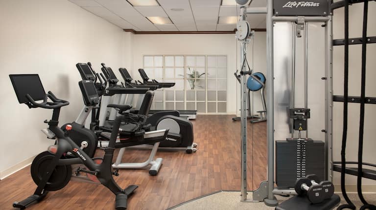Fitness Center with Treadmills Recumbent Bike and Strength Equipment
