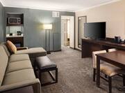 Suite Living Room with Lounge Seating, Television, Wet Bar Kitchen and Entry to Bedroom