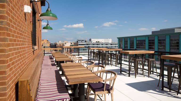 Views and comfortable seating from rooftop bar