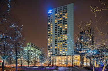 Hilton Hotel Exterior at Night