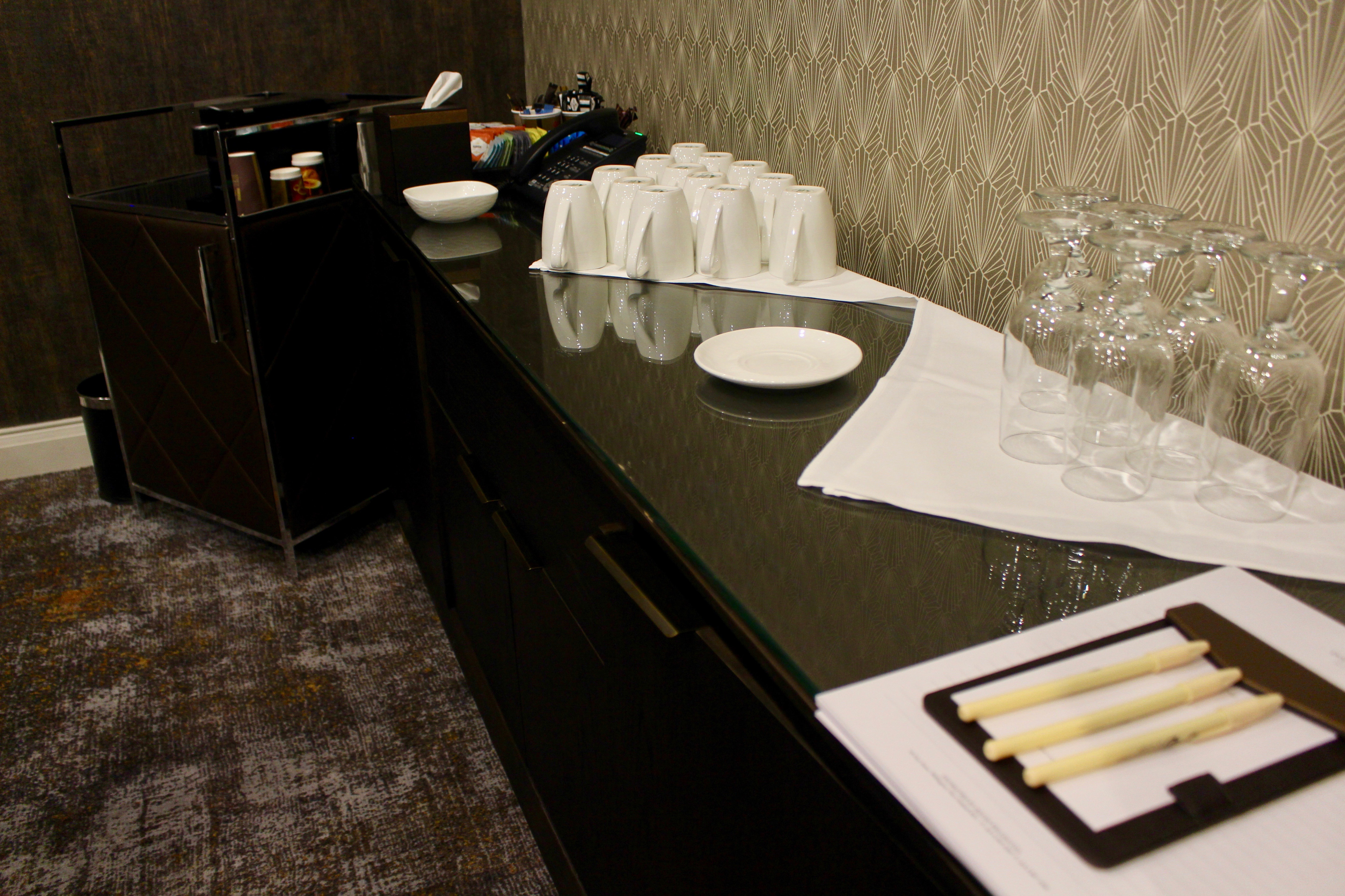 Glasses Cups and Coffee Service in Lambton Meeting Room