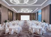 Ballroom with White Round Tables